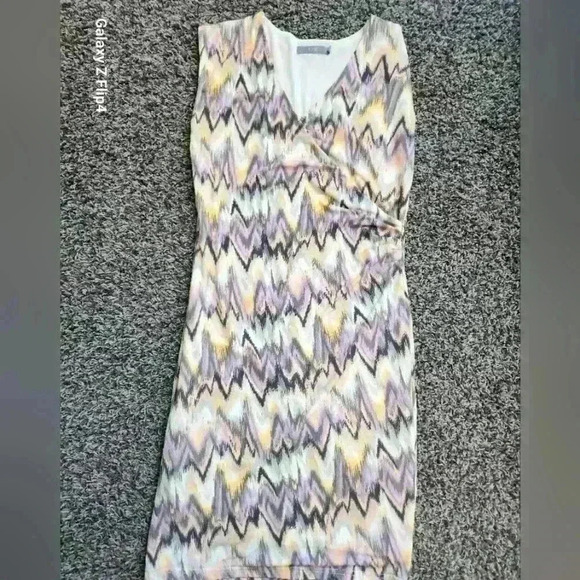 SLEEVELESS MULTICOLORED MIDI ROUCHED  DRESS - Picture 1 of 4